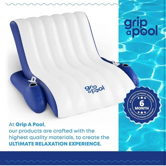 GRIP A POOL NIB Inflatable Luxury Chair Recliner Pool River Lake Float for 1-2